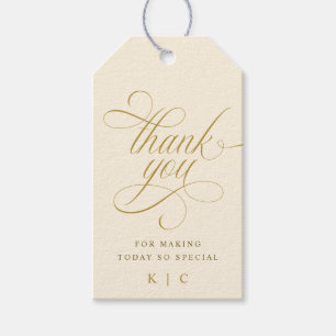 Etiquetas Para Regalos Elegante Boda de caligrafía de oro Gracias Por Fav