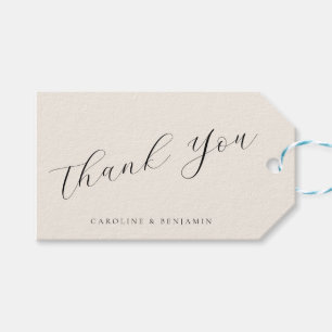 Etiquetas Para Regalos Elegante Boda de caligrafía marfileña gracias