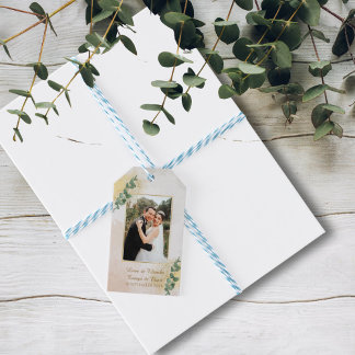 Etiquetas Para Regalos Elegante Boda de Foto en Verde y Dorado
