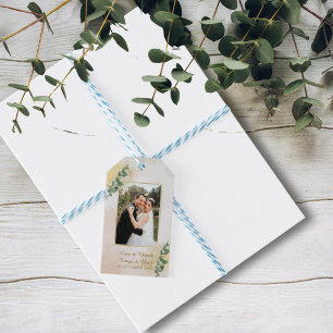 Etiquetas Para Regalos Elegante Boda de fotografía verde y dorada