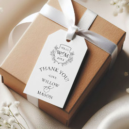 Etiquetas Para Regalos Elegante Boda de Monograma Vintage Gracias