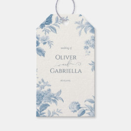 Etiquetas Para Regalos Elegante Boda francés de tela azul floral