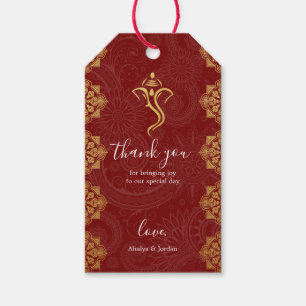 Etiquetas Para Regalos Elegante Boda hindú rojo y oro Ganesha y Mehndi