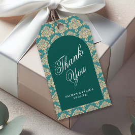 Etiquetas Para Regalos Elegante Boda Verde azulado de Damask Arch Gracias