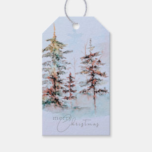 Etiquetas Para Regalos Elegante bosque de pino de Navidad en acuarela fes