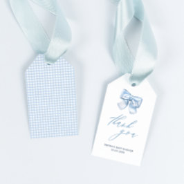 Etiquetas Para Regalos Elegante Clasic Gingham Blue Bow Baby Shower Graci