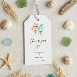 Etiquetas Para Regalos Elegante concha de mar costera gracias boda de pla
