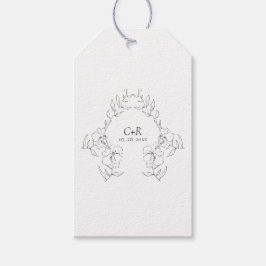 Etiquetas Para Regalos Elegante Corona floral moderna en blanco y negro