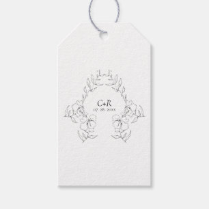 Etiquetas Para Regalos Elegante Corona Floral Moderna en Negro y Blanco
