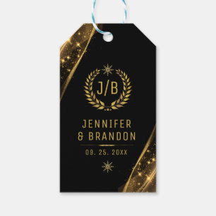 Etiquetas Para Regalos Elegante diseño festivo de laurel de oro negro