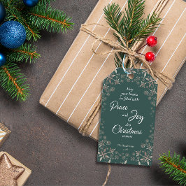 Etiquetas Para Regalos Elegante dorado copos de nieve paz alegría verde