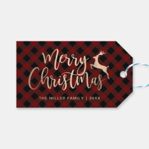Etiquetas Para Regalos Elegante dorado Feliz Navidad Negro y Placa Roja