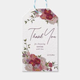 Etiquetas Para Regalos Elegante ducha de novia floral borgoñona Gracias