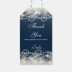 Etiquetas Para Regalos Elegante encaje y perlas en azul gracias