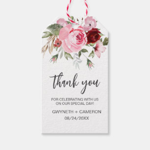 Etiquetas Para Regalos Elegante Favor de Agradecimiento Floral Rojo y Rub