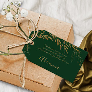 Etiquetas Para Regalos Elegante favorito verde esmeralda y hoja de oro