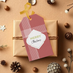 Etiquetas Para Regalos Elegante Festividad Feliz Navidad Tartán Borgoña