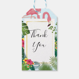 Etiquetas Para Regalos Elegante flamenco rosa y hojas tropicales gracias