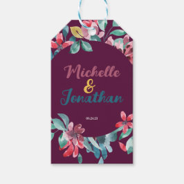 Etiquetas Para Regalos Elegante floral acuarela colorida granate
