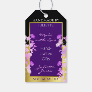 Etiquetas Para Regalos Elegante Floral Black Gold y morado colgado