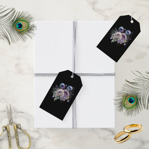 Etiquetas Para Regalos Elegante Floral de Pavo Real Negro