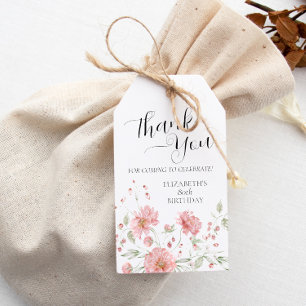 Etiquetas Para Regalos Elegante Floral Rosa Cumpleaños Ochenta 80 Gracias