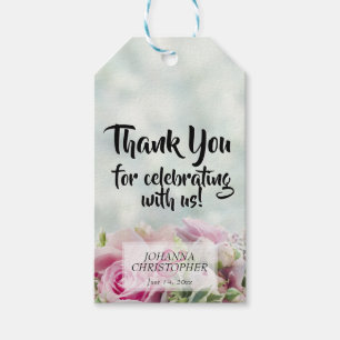 Etiquetas Para Regalos Elegante floral rosa en Boda Verde azulado Gracias