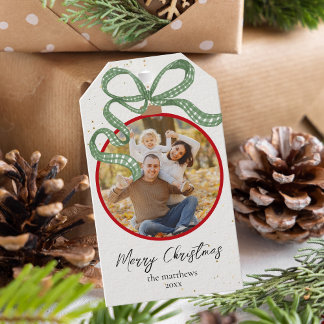 Etiquetas Para Regalos Elegante Foto con Cinta Verde de Navidad
