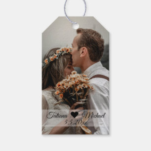 Etiquetas Para Regalos elegante foto de boda con caligrafía clásica