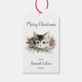Etiquetas Para Regalos Elegante Gatito Calico Lindo Navidad Minimalista