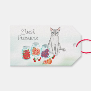 Etiquetas Para Regalos Elegante gato blanco con reservas de fruta fresca
