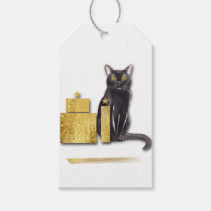 Etiquetas Para Regalos Elegante gato negro con regalos de oro del gato