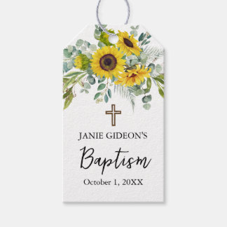 Etiquetas Para Regalos Elegante girasol y eucalipto Boho Cruz Bautizo