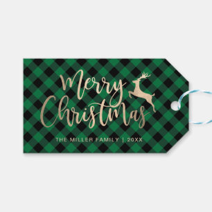 Etiquetas Para Regalos Elegante Gold Feliz Navidad Negro y Verde Placa