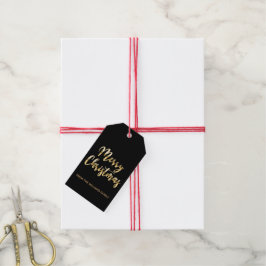 Etiquetas Para Regalos Elegante guión de navidad merry oro metálico negro