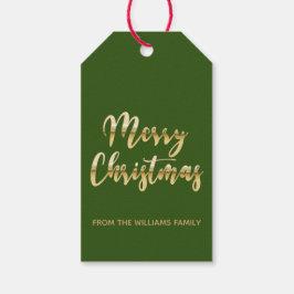 Etiquetas Para Regalos Elegante guión de navidad merry verde metálico oro