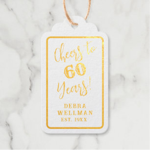 Etiquetas Para Regalos Elegante guión dorado 60 cumpleaños Salud por 60