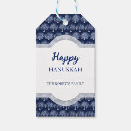 Etiquetas Para Regalos Elegante Happy Hanukkah Menorah Pattern Blue