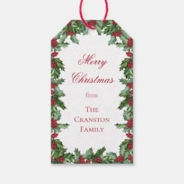 Etiquetas Para Regalos Elegante Holly y Berries guerran Feliz Navidad
