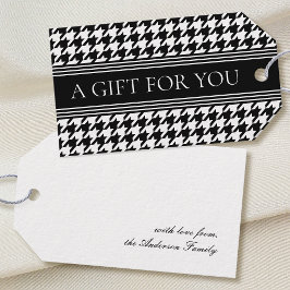 Etiquetas Para Regalos Elegante Houndstooth Negro y Blanco con Estilo