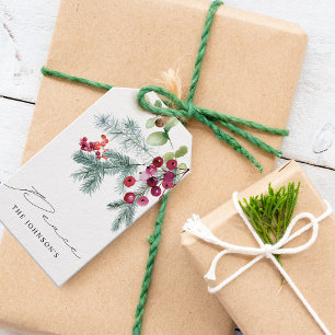Etiquetas Para Regalos Elegante Invernadero de Acuarela con Bayas Rojas