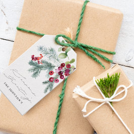Etiquetas Para Regalos Elegante Invernadero de Acuarela con Bayas Rojas