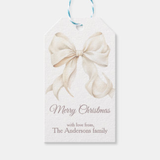 Etiquetas Para Regalos Elegante lazo blanco Feliz Navidad 