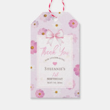 Elegante lazo rosa y floral niña cumpleaños 1