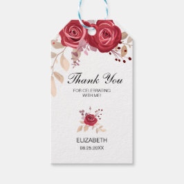 Etiquetas Para Regalos Elegante Maroon Rosa Floral Verdor Cumpleaños