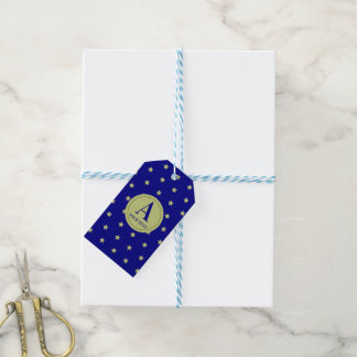 Etiquetas Para Regalos Elegante Monograma con Patrón de Estrella Dorada y
