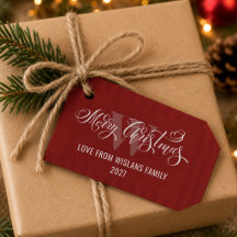 Elegante Monograma Feliz Navidad Caligrafía Rojo 