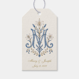 Etiquetas Para Regalos Elegante Monograma Mariano Católico Floral