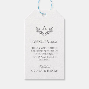 Etiquetas Para Regalos Elegante Monongrama y deja Boda cristiano gris