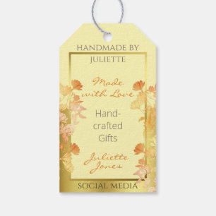 Etiquetas Para Regalos Elegante Naranja de crema floral de oro